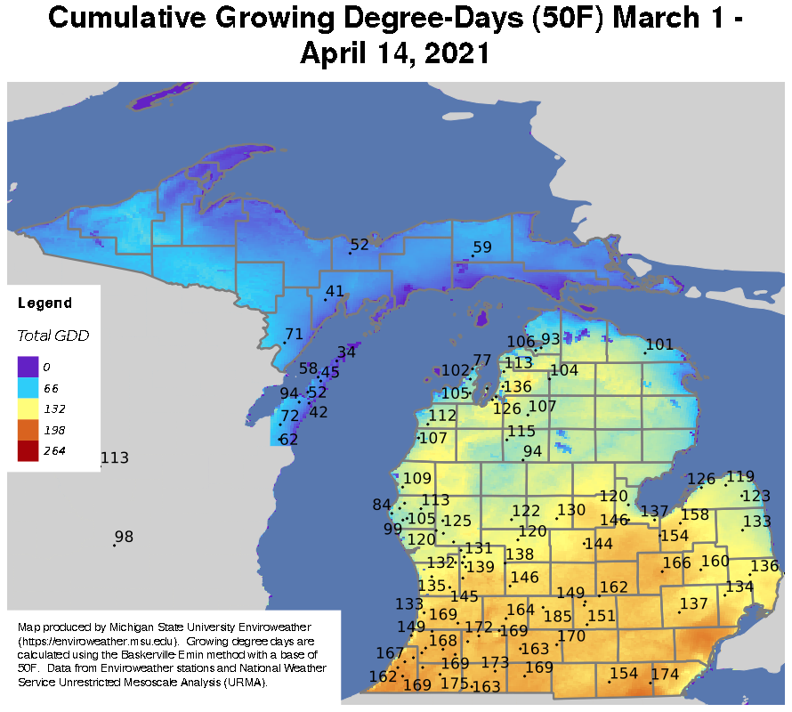 GDD totals in Michigan.