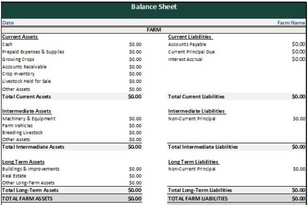Farm Balance Sheet Template - Farm Management