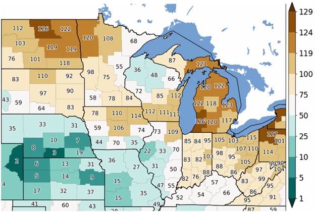 Total precipitation ranks