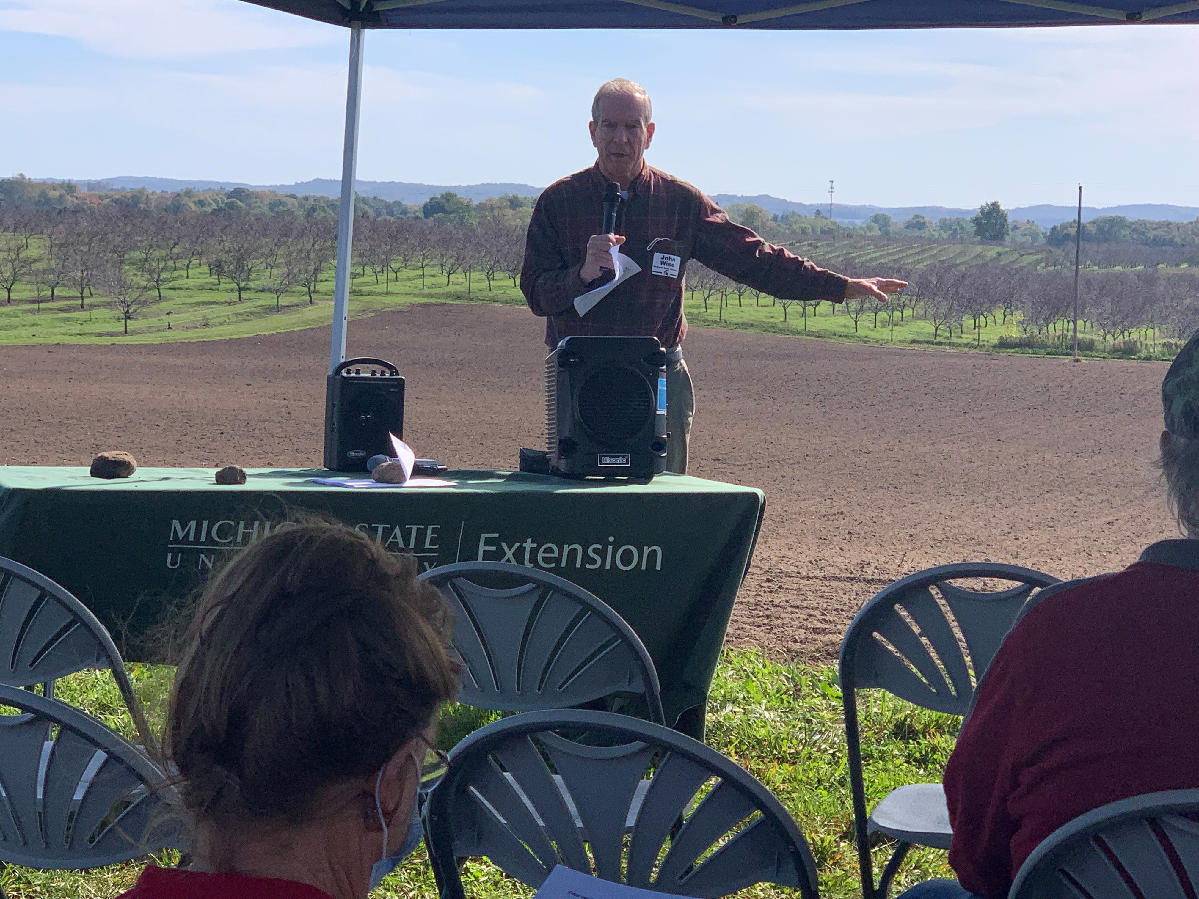 MSU Entomology Professor John C. Wise speaks to guests at the West Central Michigan Research and Extension Center. 