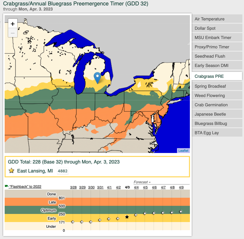 Timing crabgrass preemergence applications in spring Turf